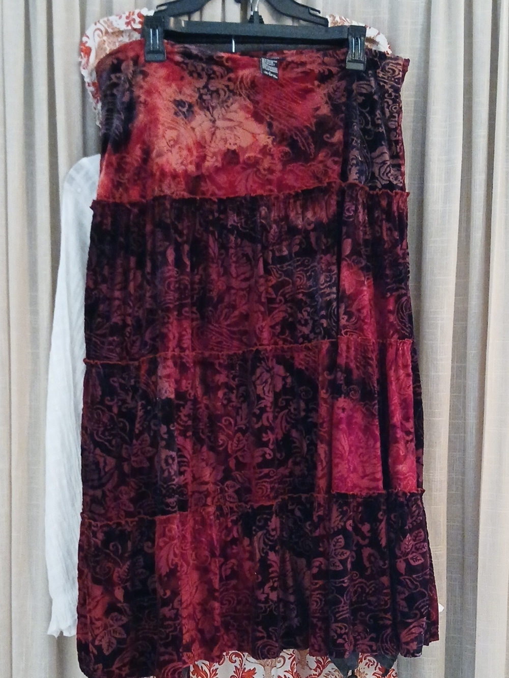 Vintage Y2K Fairycore Red Tie Dye Velvet Burnout Tiered Skirt Goth Vampire L